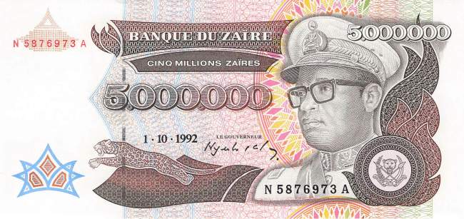 Zaire p46 5 Millionen Zaires 1992 Vorderseite